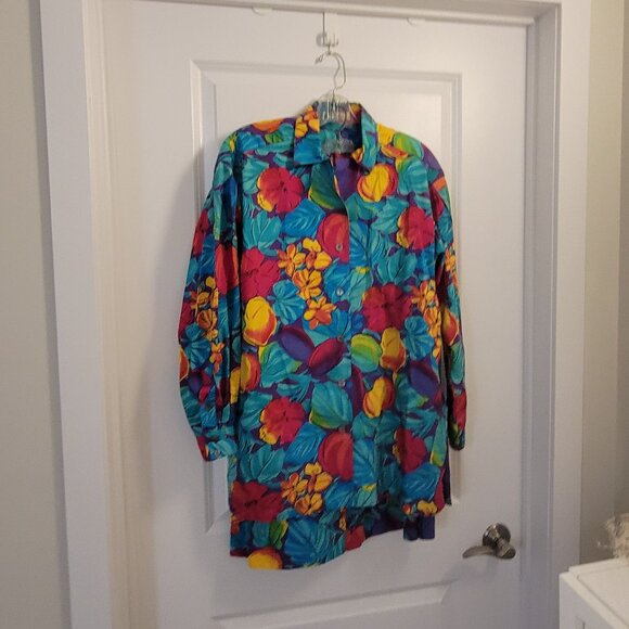Vintage Retro-Print Vibrant Colourful Jaeger Set - Skirt and Blouse Set - Floral - Picture 3 of 15